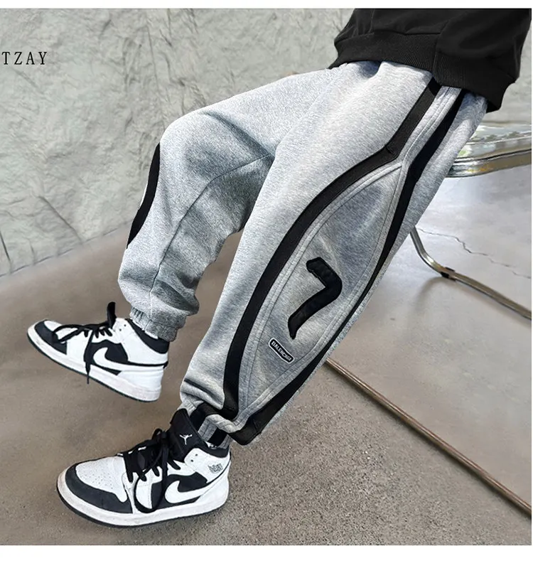 Kinderbekleidung Neue Hosen für Teenager-Jungen Modische Koreanische Sport-Hosen mit Elastischem Bund für Kinder Frühling Herbst Schulhosen 5-14 Jahre – Detail 5