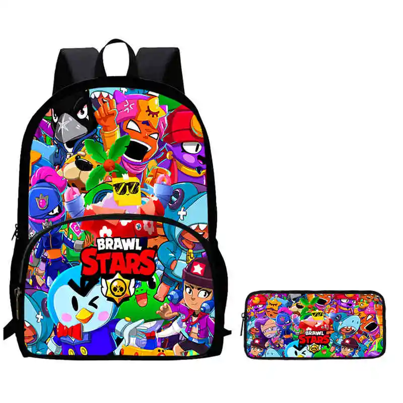 Juego de 2 uds de mochila escolar B-rawl con bolsillo frontal, mochilas escolares de dibujos animados para niñas y niños, mochila grande para niños de 5 a 10 años