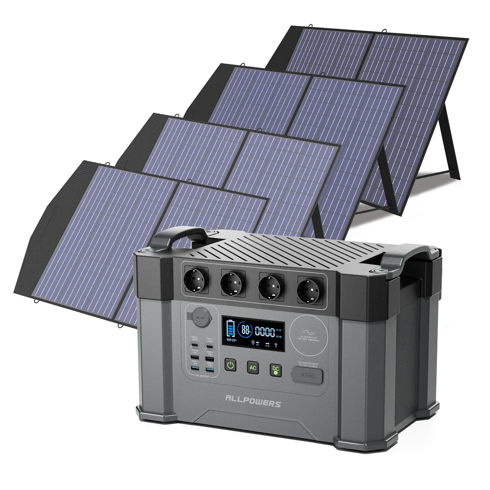 

ALLPOWERS S2000 Pro Outdoor Generator 2400W MPPT Portable Power Station with 4X100W Folable Solar Panels for RV Camping, Home