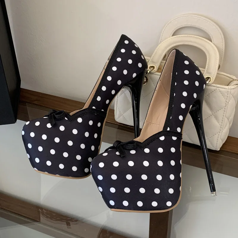 Eilyken New Design Polka Dot Platform Woman Pumps Fashion Round Toe Thin Heels Bridal Strippers Nightclub Party Shoes