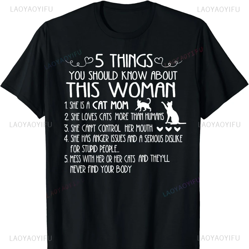 Cat Mom Things Woman Gift T-Shirt Vintage Clothes Funny Outdoors High Quality Cotton Short-sleev Fashion Soft Comfortable Tops
