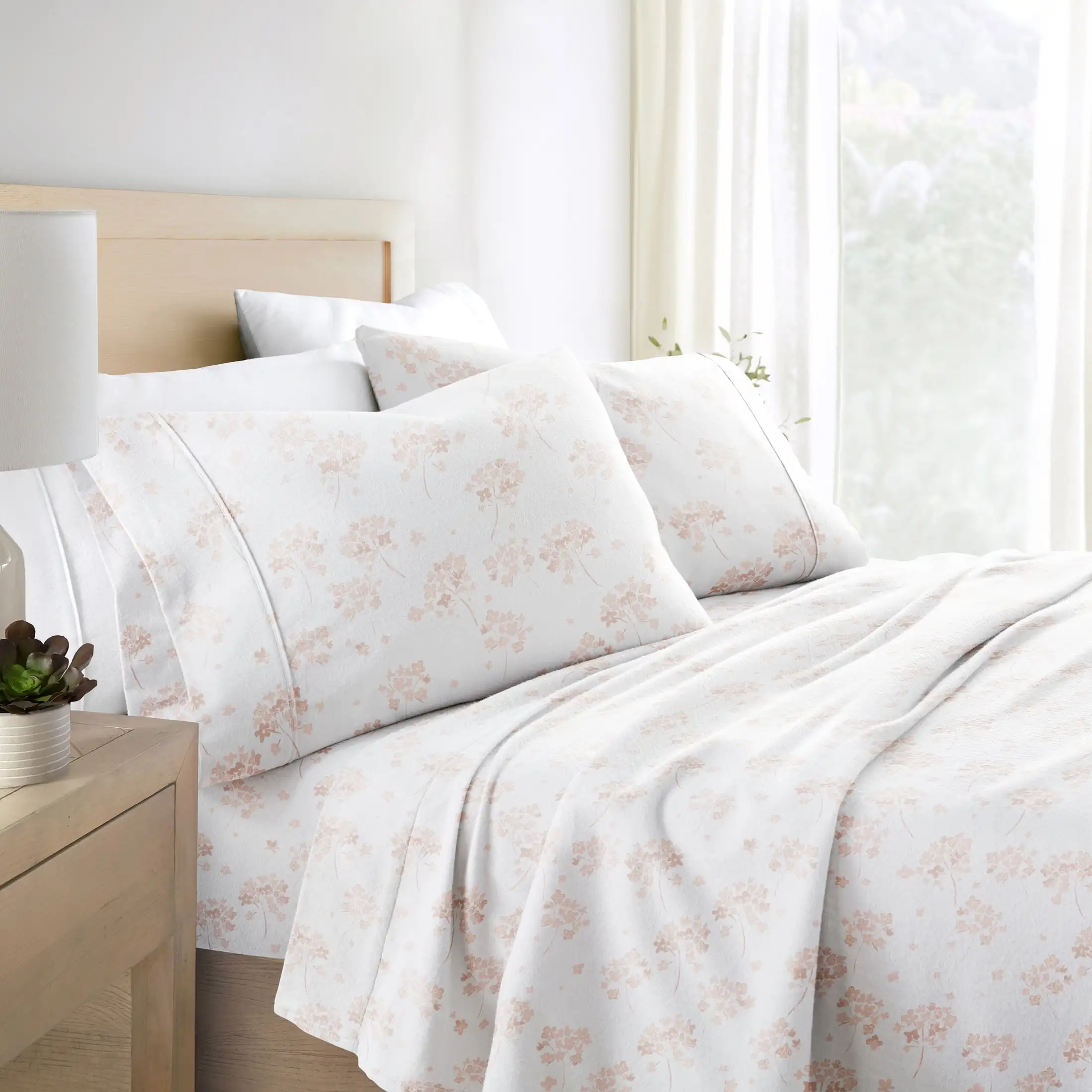 

Набор простыней с глубокими карманами из 100% хлопка и фланели Pink Flower Bunch, King, by