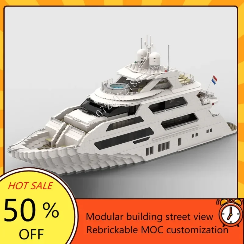 4657PCS Custom MOC Super Yacht Warship Model Technical Set DIY Assembly Creative Kids Assembly Puzzle Toy Xmas Gift