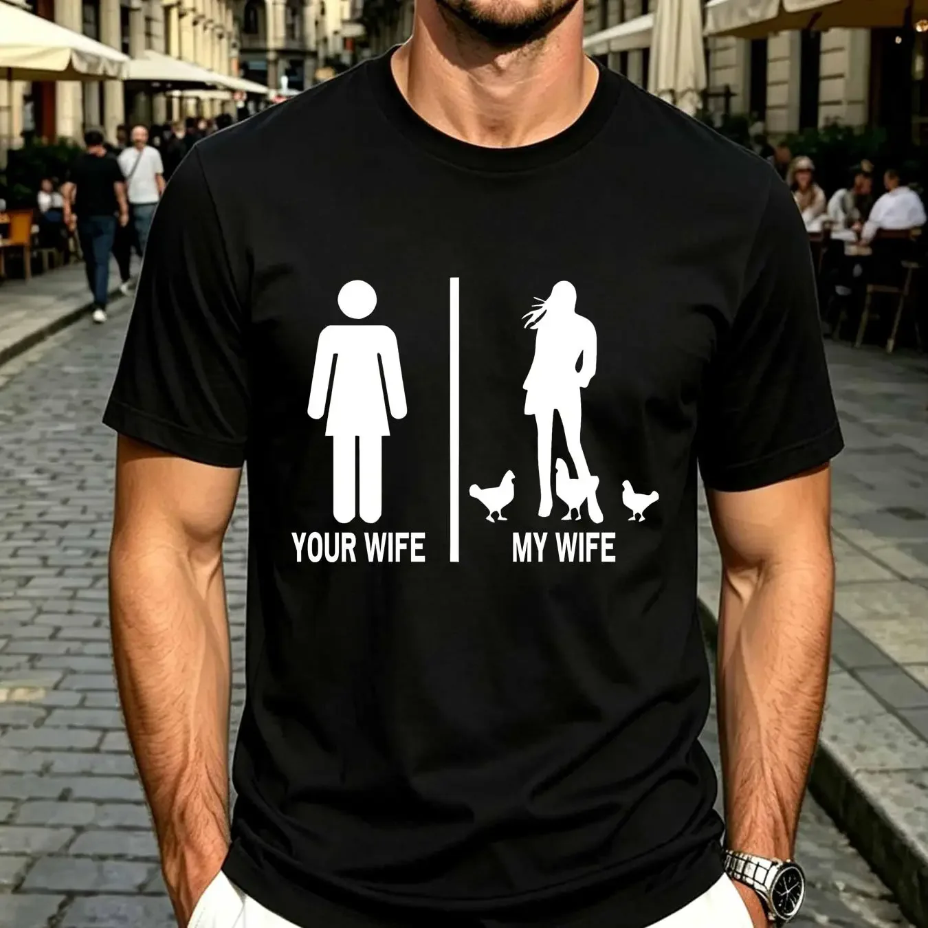 washed T Shirt Your Wife and My Funny Beautiful Farmer Chicken Lady Vintage Men's vintage Washed Breathable Casual