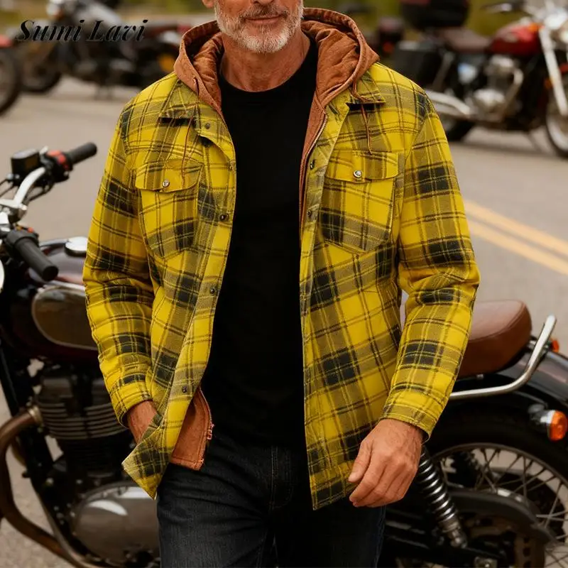 

Осенне-зимние пальто, мужские теплые утолщенные пальто с капюшоном, мужская уличная одежда, винтажные клетчатые куртки, повседневная лоскутная мужская верхняя одежда