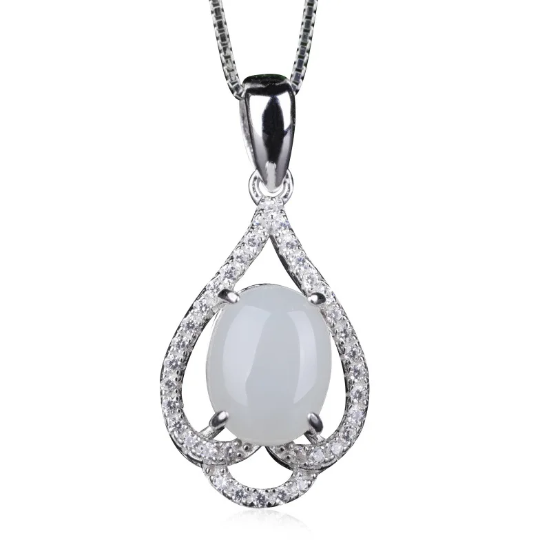 

Xiqi Jewelry 925 Silver Certificate Natural White Jade Pendant Minimalist Fine Jewelry Zircon Fidelity Ladies Party Gift Box Nec