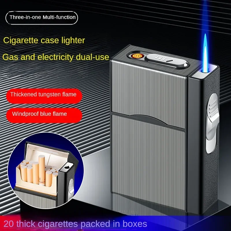 USB 3-in-1 Multifunctional Gas and Electric Cigarette Case Lighter 20 Pieces Metal Inflatable Cigarette Case Wholesale