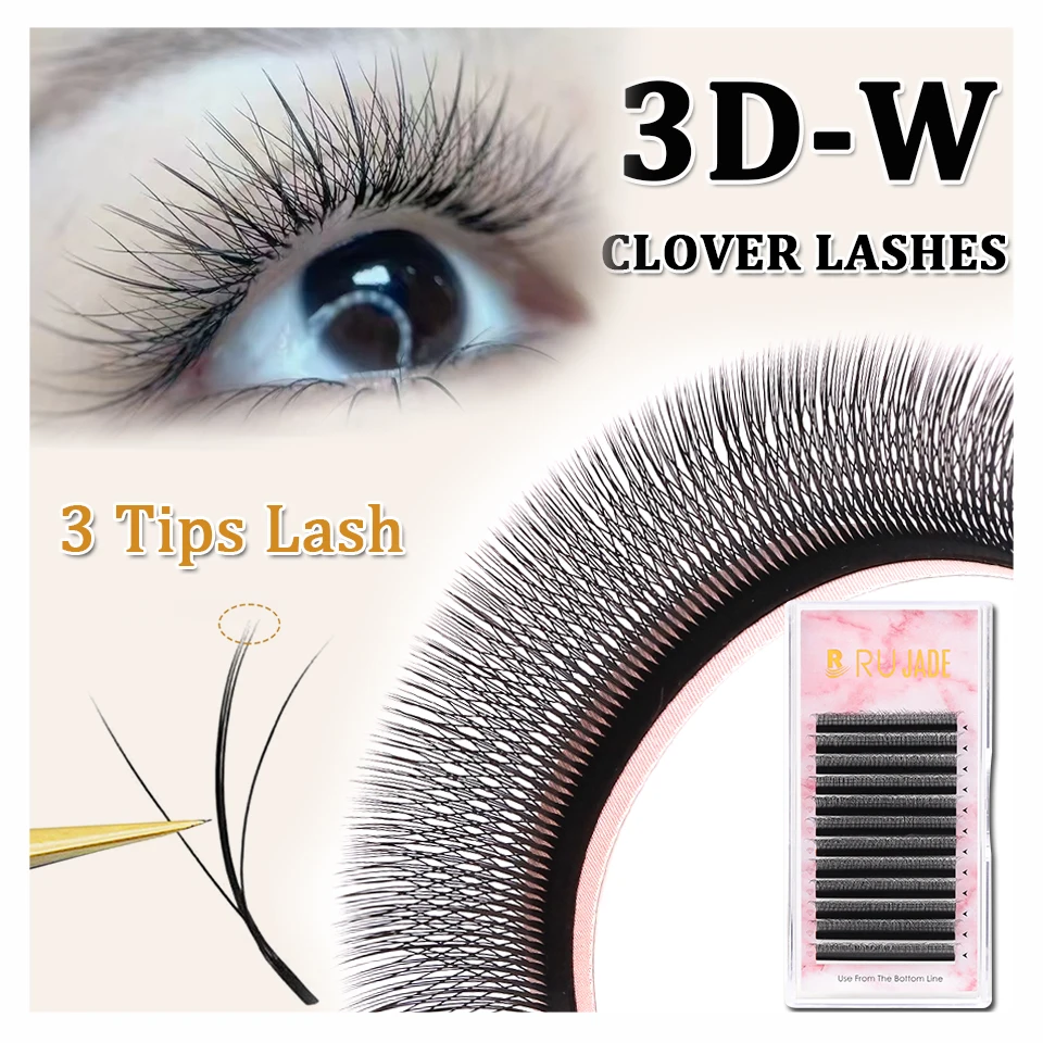 

RUJADE W-Shaped 3D Clover Eye Lashes Extension Soft Black Eyelash Premade Volume Fans Eyelashes 3D Fairy Spike Hand Woven Lashes