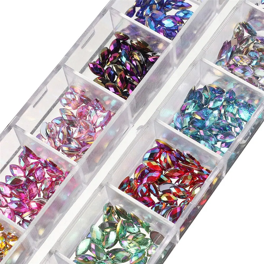 12 rasters/doos bedels mode gemengde kleur 3D glitter gezicht lichaam versiering kristal edelstenen paard oog AB strass nageldecoraties