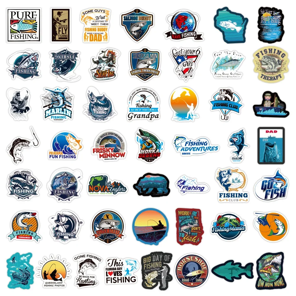 10/30/50PCS Fishing Cartoon Graffiti Waterproof Stickers Creative Trend Personality Decals Refrigerator Water CupHelmetWholesale