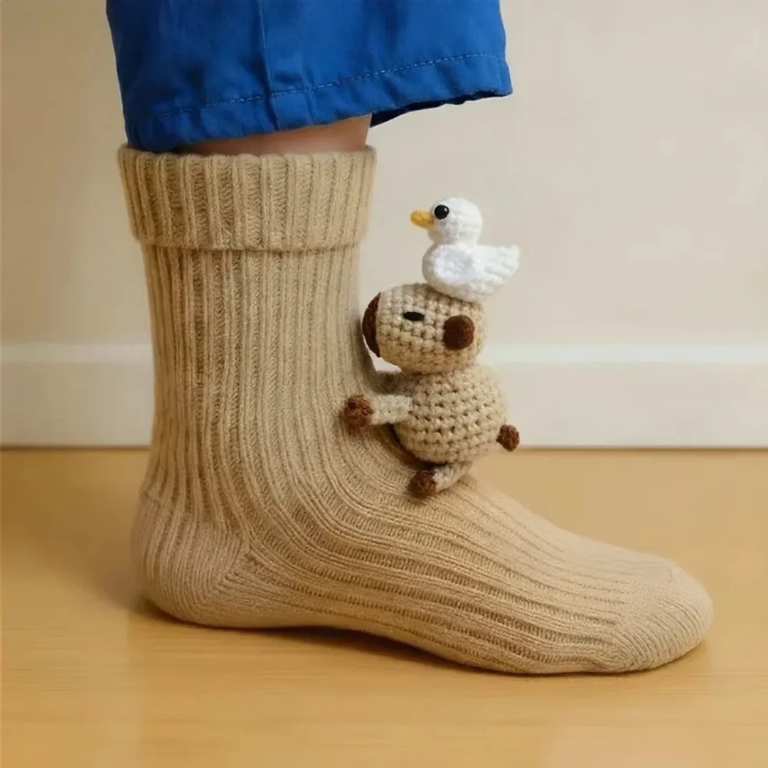 

Handmade Crochet Double Layer Warm Socks 3D Cute Animal Pattern Thick Winter Socks Perfect Christmas Gift