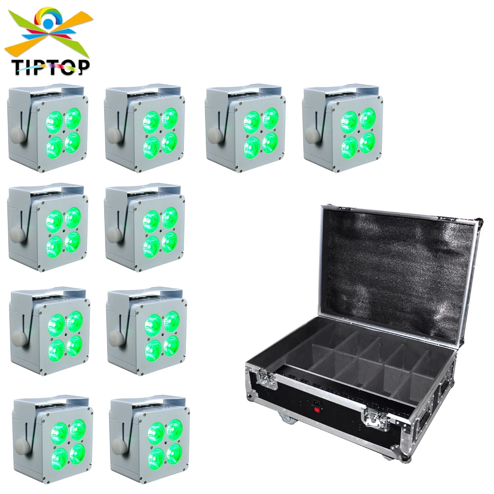 

10IN1 Charging Flight Case 4x18W White Housing Color Battery Wireless Stage DMX512 Led Par Light 6/10 Channels Mini Square