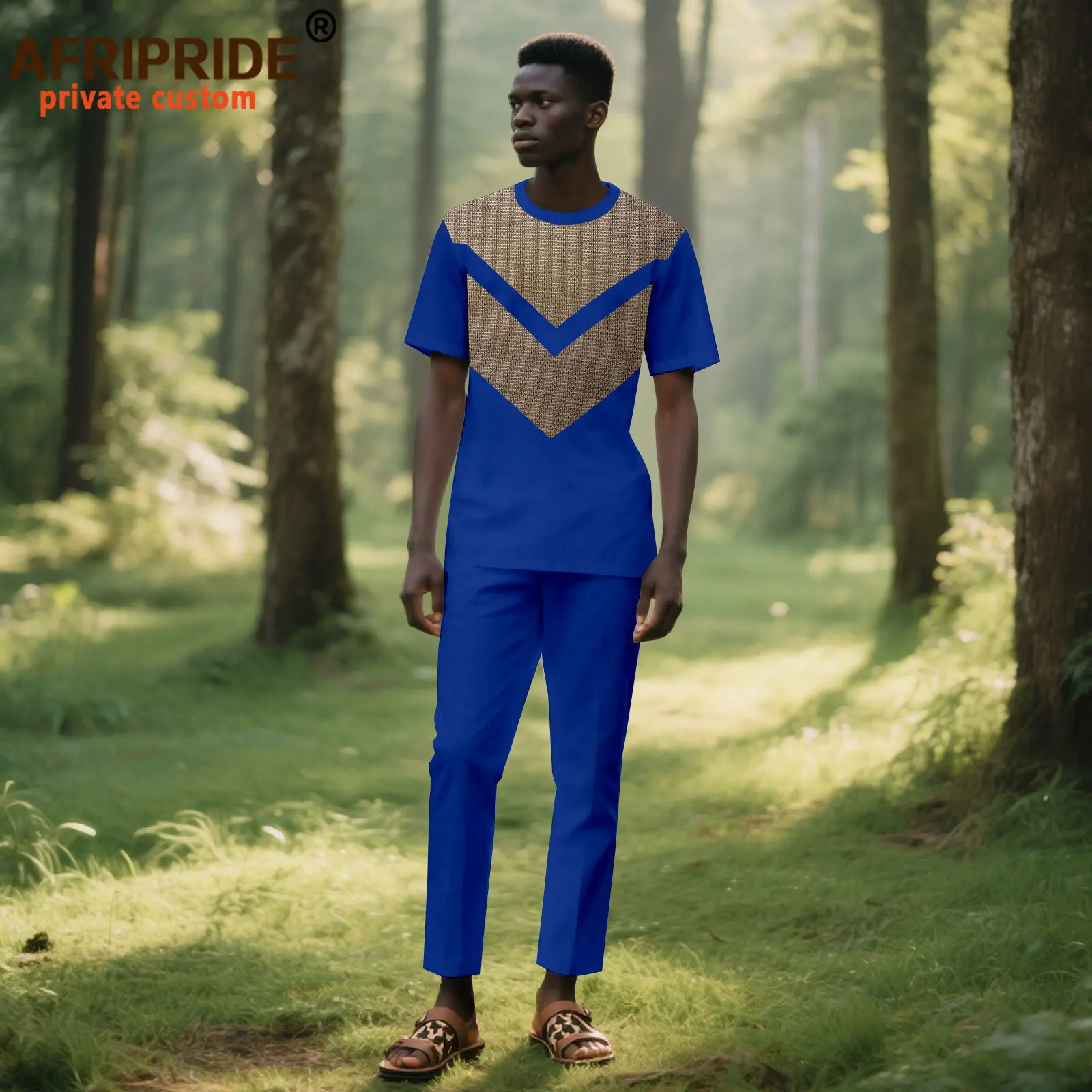 African Suits for Men Tracksuit Short Sleeve O-neck Embroidery Tops and Pants Set Plus Size Casual Outfits Ankara Attire 2516074