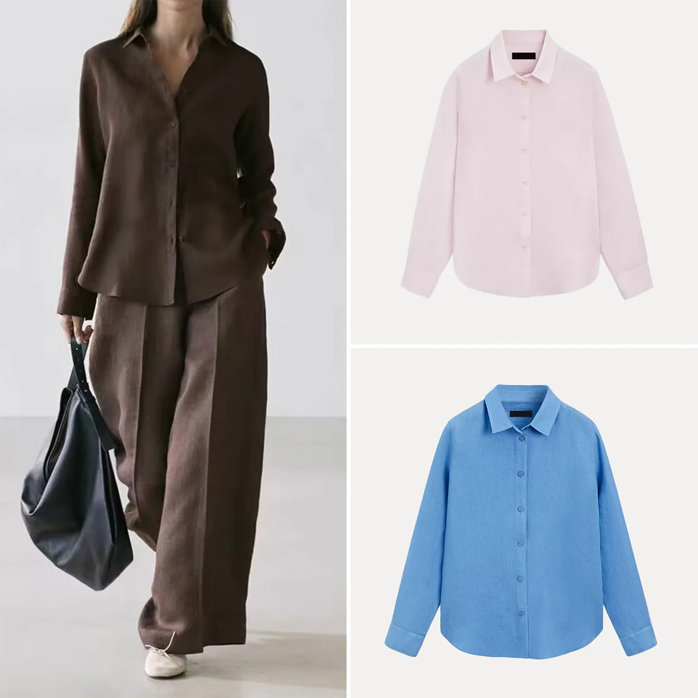 

Spring 2026 Women's Pure Color Straight Leg Long Sleeve Shirt Commute Versatile Clothing European Style ZADATA Brand