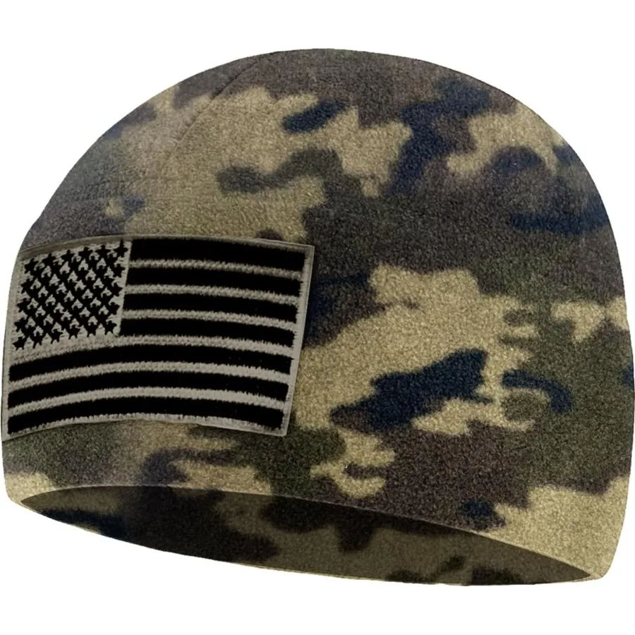 

Tactical Beanie Hat - American Flag Fleece Winter Watch Cap - Military Hats for Men - Mens Army Beanies