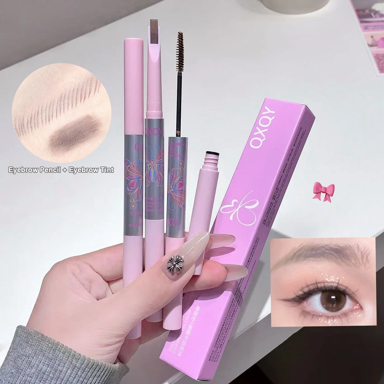 1 ST Waterdichte Double-Ended Wenkbrauwpotlood Wenkbrauw Tint 2 in 1 Zweetbestendig Langdurige Professionele Natuurlijke Eye Mascara Make-up