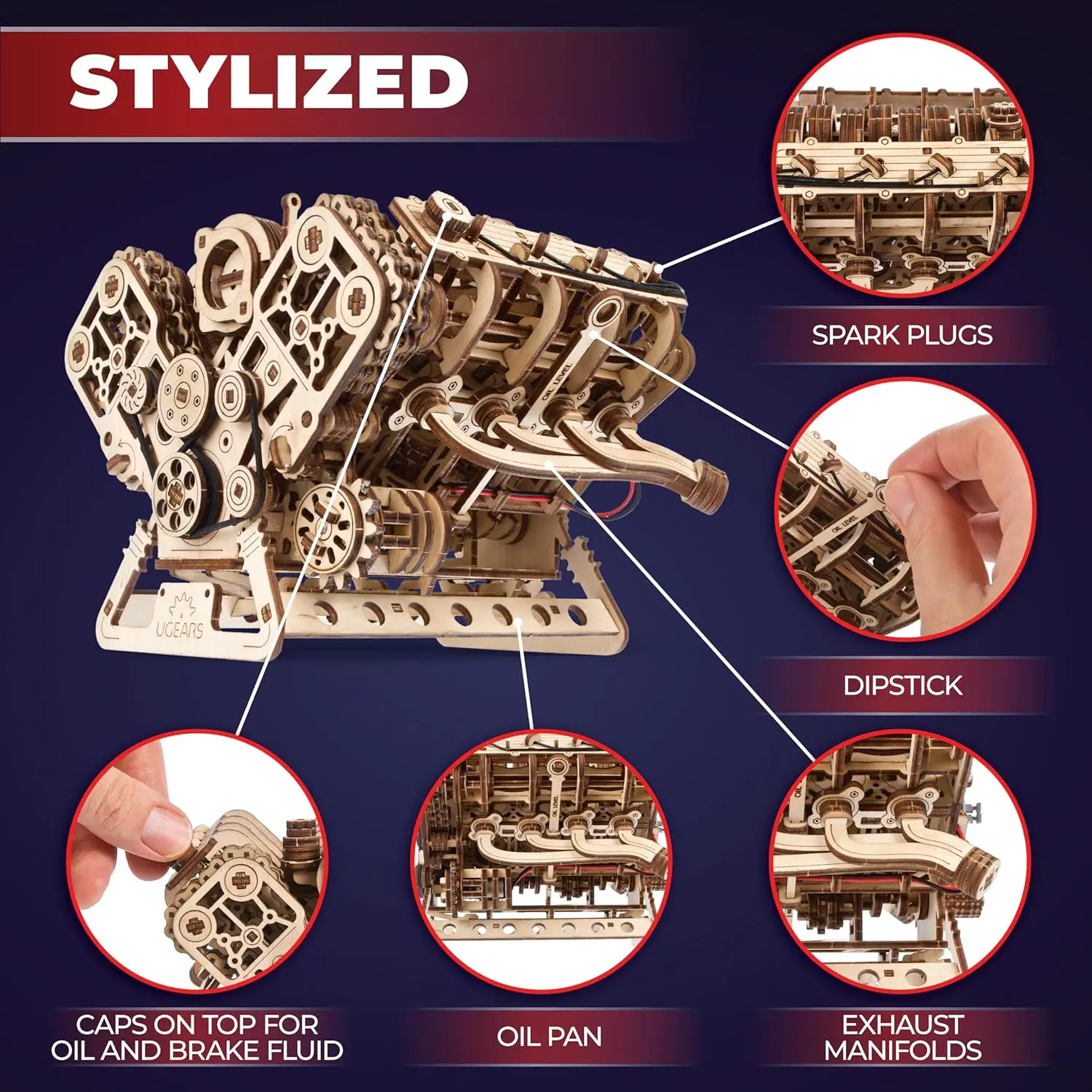 Kit modello motore V8 - Puzzle 3D avanzati in legno per adulti - Kit fai da te Regali per ingegneri - Kit motore modello puzzle 3D per adulti