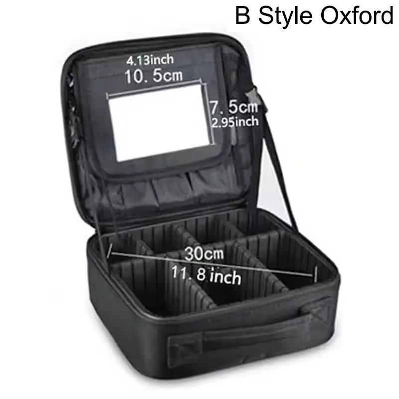 Waterproof Travel Makeup Bag for Women with Mirror Professional Cosmetic Storage Case with Sewing Thread - Beauty Brush Included