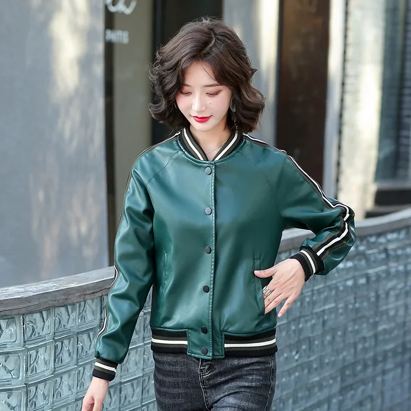 Leather Jacket for Women Spring Autumn Short Coat Female Fashion Baseball Coats 2023 Slim Elegant Leather Jackets Woman Clothes