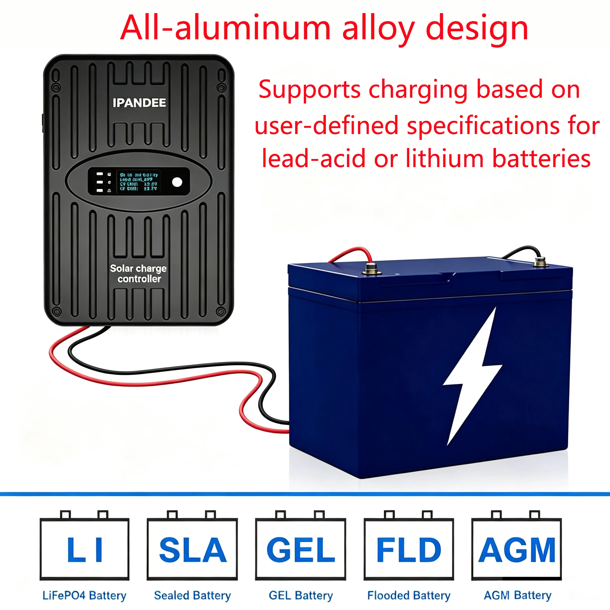 IPANDEE 60A MPPT 12V/24V Auto Solar Charge Controller 150V Max PV Input, 99.5% Tracking Efficiency Include APP Monitoring RS485 LCD Display Multiple Protection Shipping Form US Warehouse