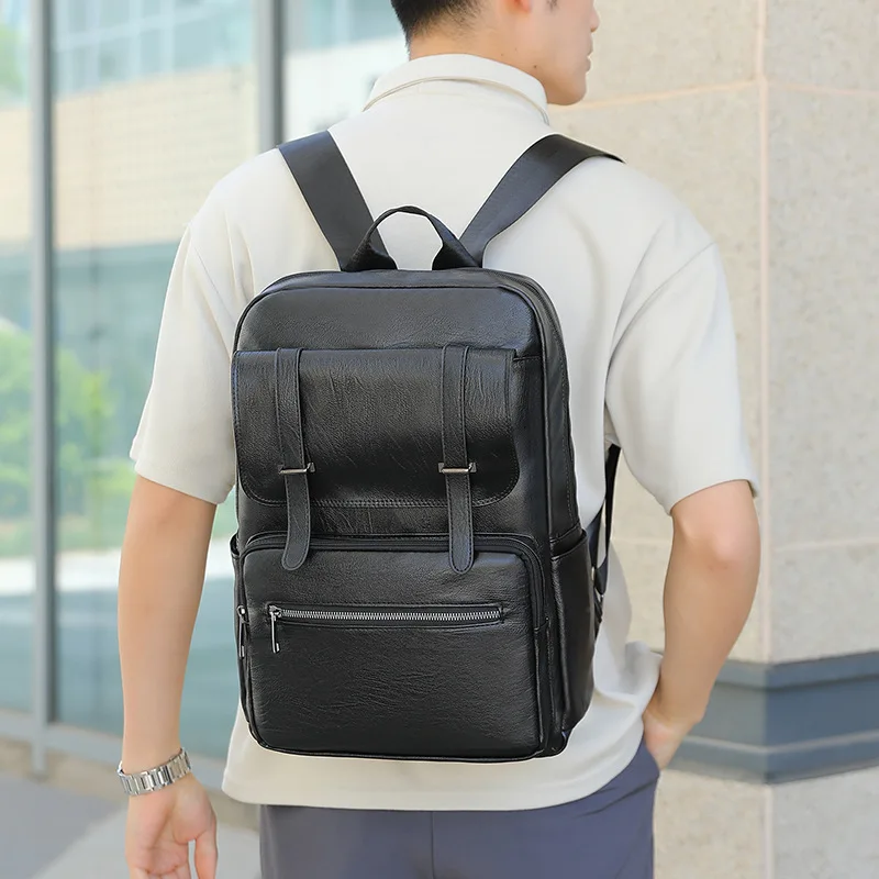 New Hot Men Backpacks Fashion High Quality Pu Leather Male Korean Student Backpack Boy Business Laptop School Computer Bag