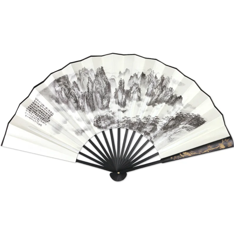 33cm Carving Fan Chinese Portable Party Fold Fans Retro Bamboo Landscape Gift Hand Fan Vintage Men/women Drama Hand Silk Fans