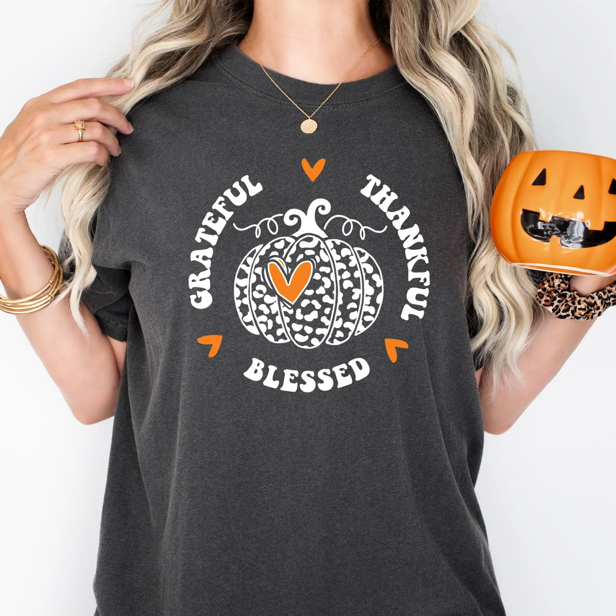 Thankful T Shirt Thanksgiving Family Leopard Pumpkin Sweat Grateful Blessed Thankgiving Gift