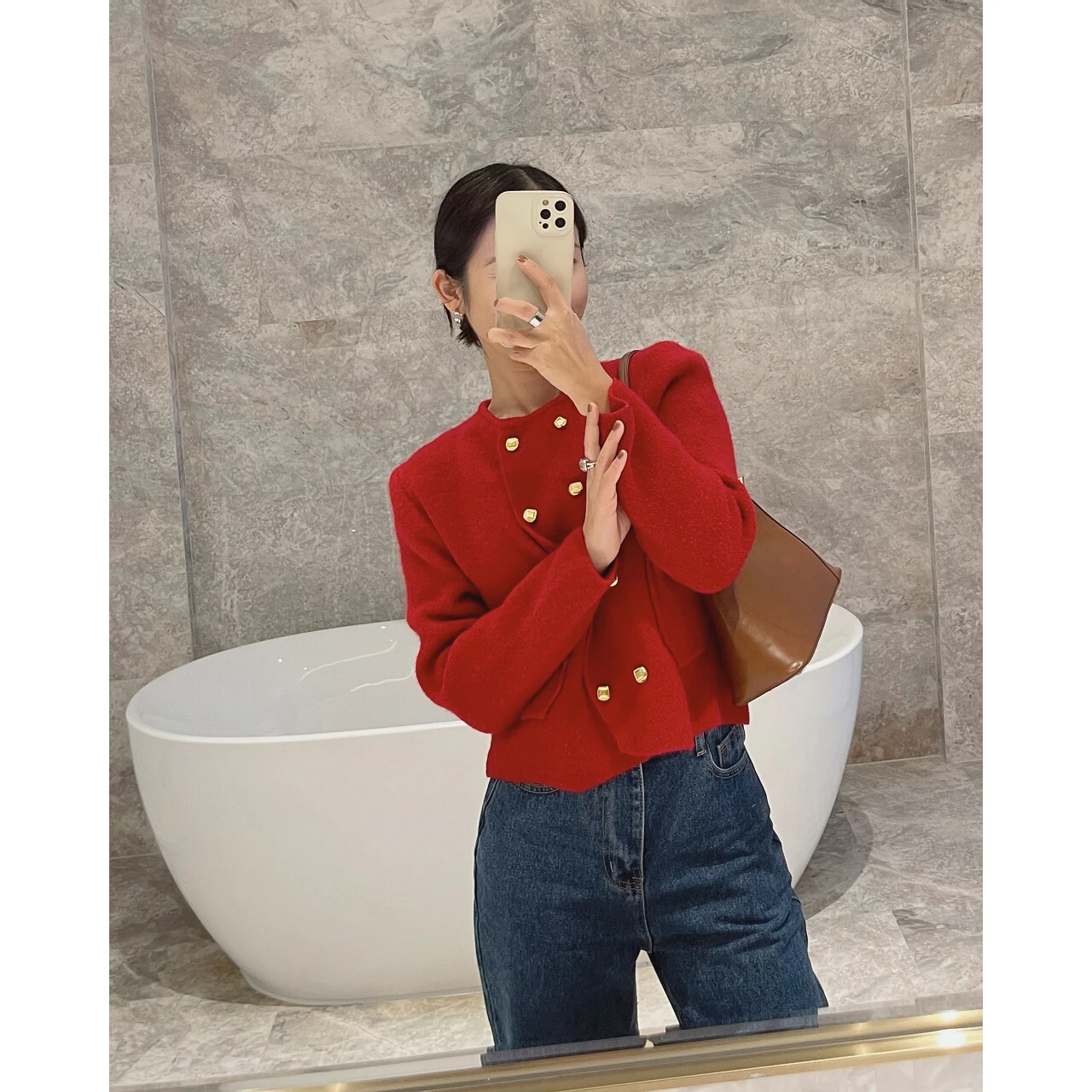 2023 Woman Y2k Clothes Red Heavy Sweaters Jackets Oem Pulls Crop Top Korean Fashion Vintage Winter Goth Sweatshirts Cardigans