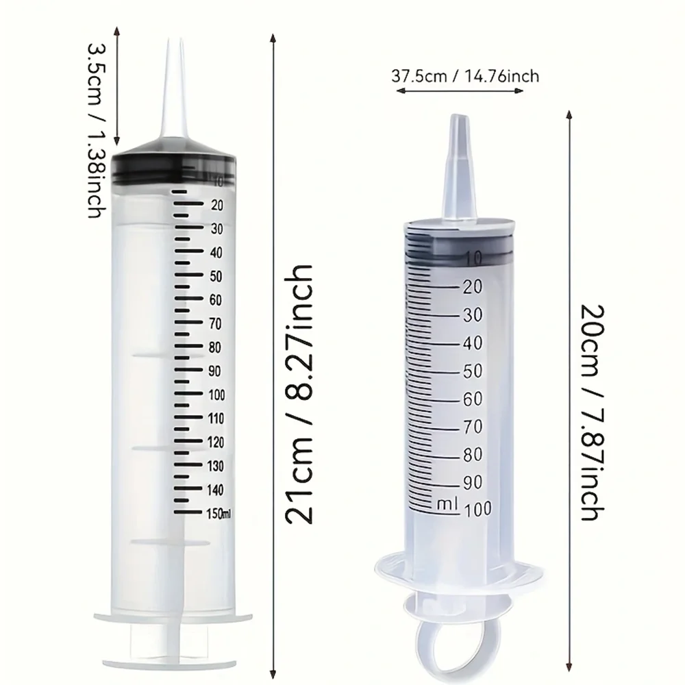 60/100/150ml Large Syringe with 100cm Tubes, Converter, and Cap Set, Garden Syringe for Liquid Lip Gloss, Paint, Epoxy Resin, Oil, Watering, Plant Refilling, Suitable for Industrial, Veterinary, and Laboratory Applications, Can Be Used as a Sampler, Dispenser, DIY Ink Syringe, or for Fluid Replenishment, Dosing Extraction, Scientific Research Experiments, and Plant Watering