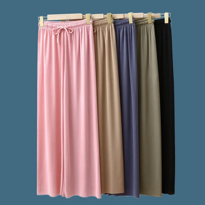 

High Waist Ice Silk Wide Leg Pants Women's Thin Loose Casual Pants Large Size Pure Color Straight Long Pants Summer