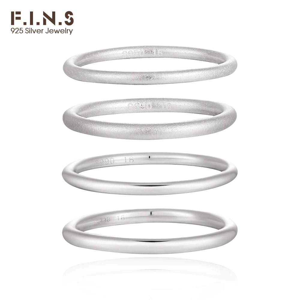 

F.I.N.S минималистичный глянцевый стерлингового серебра S990, простое кольцо, матовое, гладкое, штабелируемое, на палец, гипоаллергенные ювелирные аксессуары