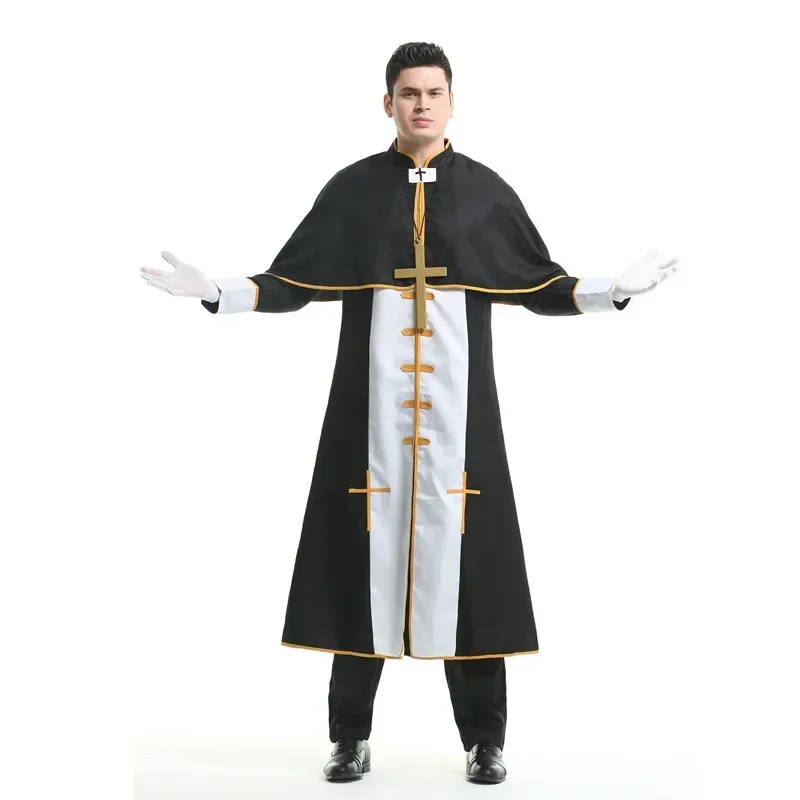 Halloween Cosplay pastor bata negra fiesta para el padre del dios romano disfraz de mascarada elegante