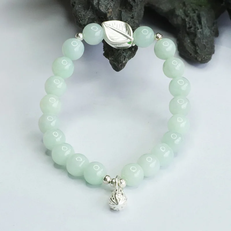 Natural Myanmar A Jade Bracelet S925 Silver Peanut Leaf Bracelet