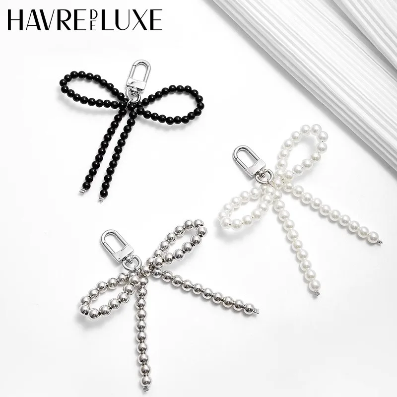 Korean Delicate Beaded Bow KeyChain Pearl For Bags Phones Handmade Keychain Jewelry Decoration Fashion Gifts Accessories