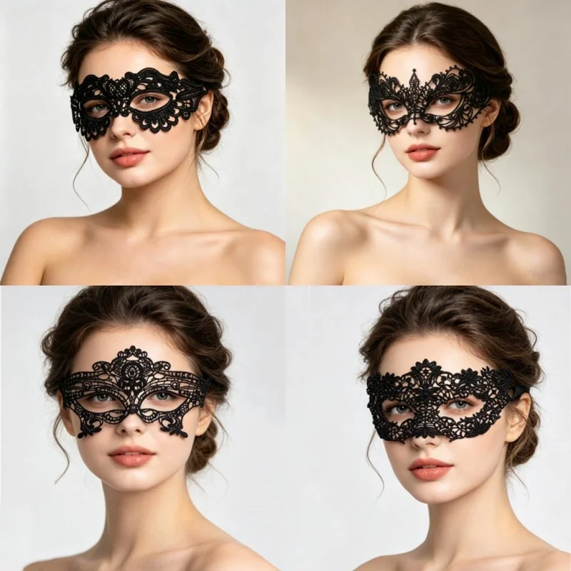 Sexy Frauen Schwarz Spitze Floral Augenmaske Maskerade Prom Gesichtsmaske Prinzessin Königin Party Make-Up Cosplay Nachtclub Spitze Maske Requisiten – Detail 2