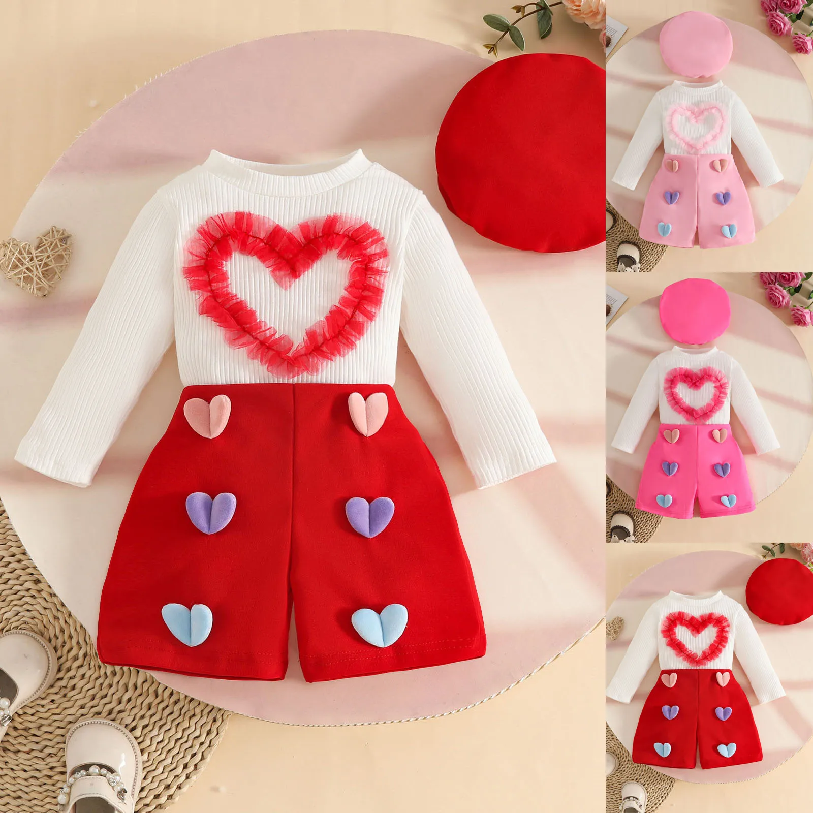 

Girls Sets 2025 Toddler Baby Girl Outfit Spring Fall Kids Clothes Love Heart Long Sleeve Suit Party Holiday Pretty Clothes