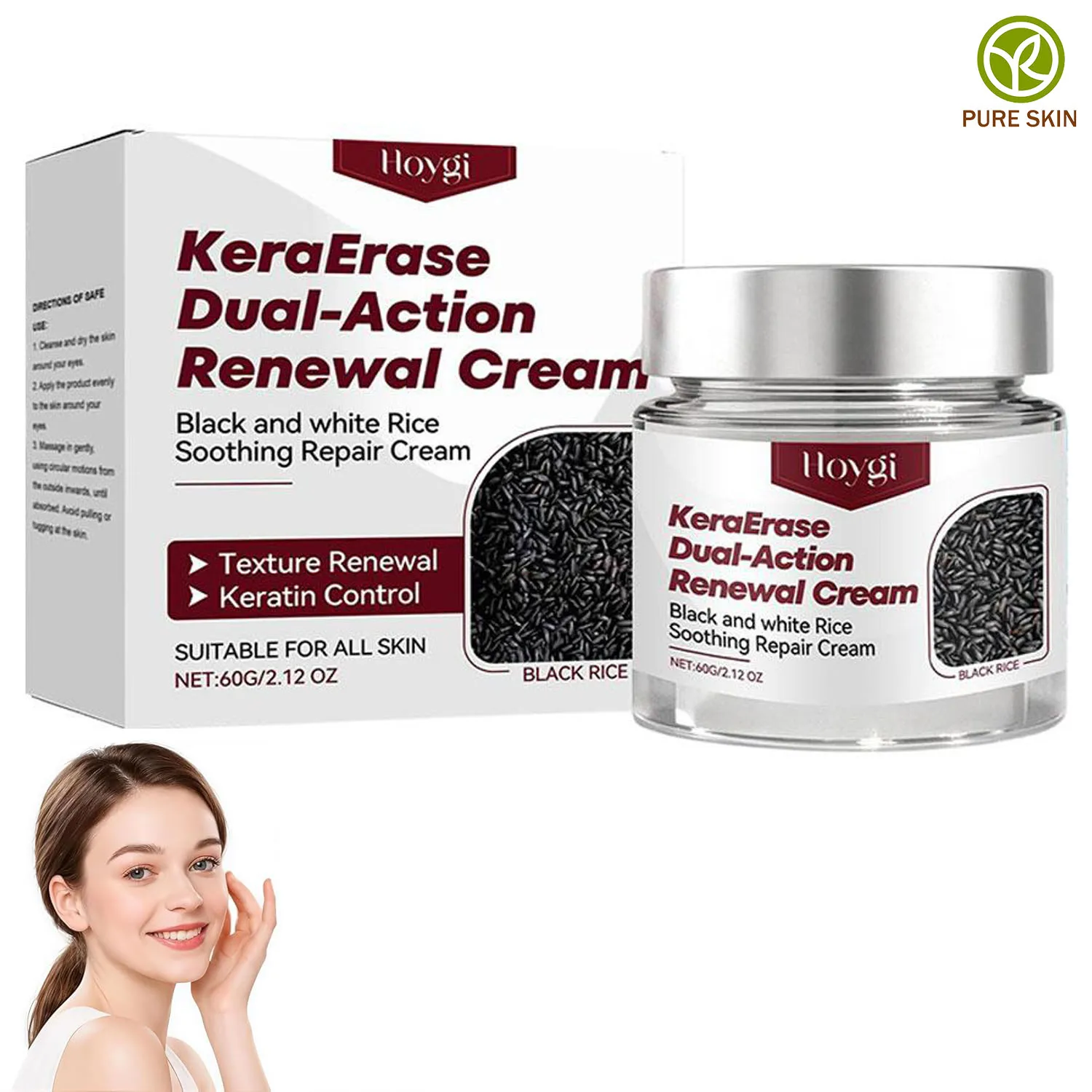 

Крем KeraErase Renewal с черным и белым рисом: успокаивающий, восстанавливающий, увлажняющий и питательный крем для лица и тела, омолаживающий кожу на весь день