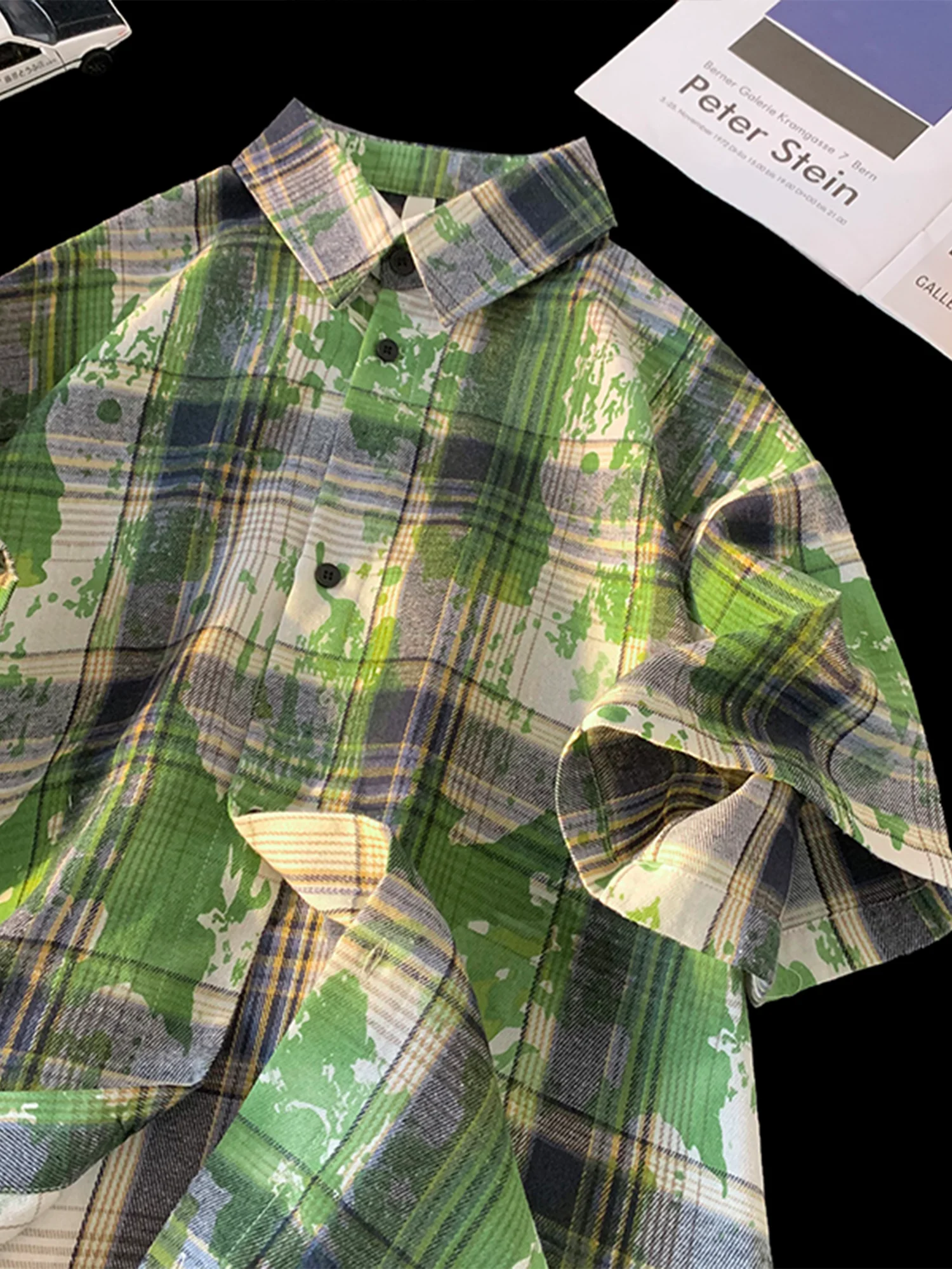 

Мужская летняя рубашка в клетку с коротким рукавом, тай-дай, тонкая, стандартного кроя, на пуговицах, не требует глажки, повседневная