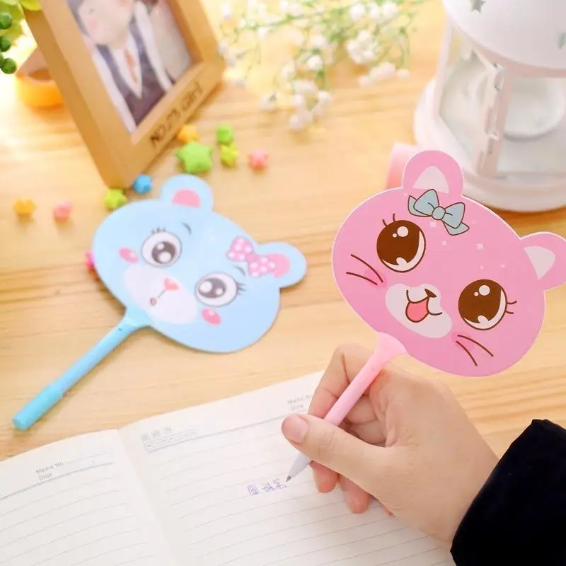 2026 New 4Pcs Set Cartoon Creative Plastic Fan Ball Pen Cute Advertising Pen Student School Stationery Accessories Random