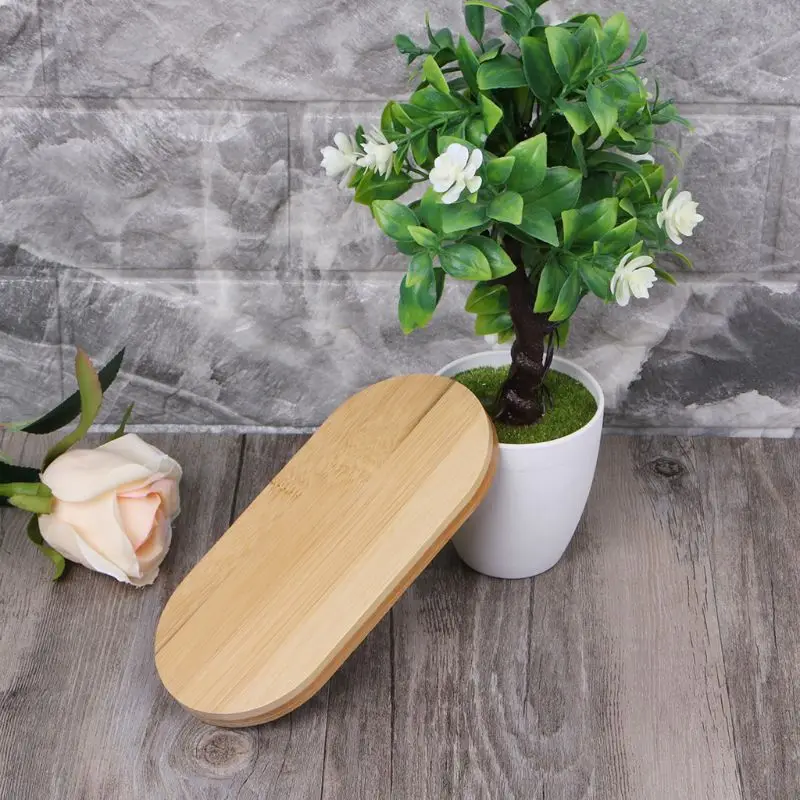 Oval Shape Bamboo Wood Saucer Plant Tray Mini Plant Flower Pot Stand Favor Succulent Pot Tray Simple Elegant Design Home Balcony