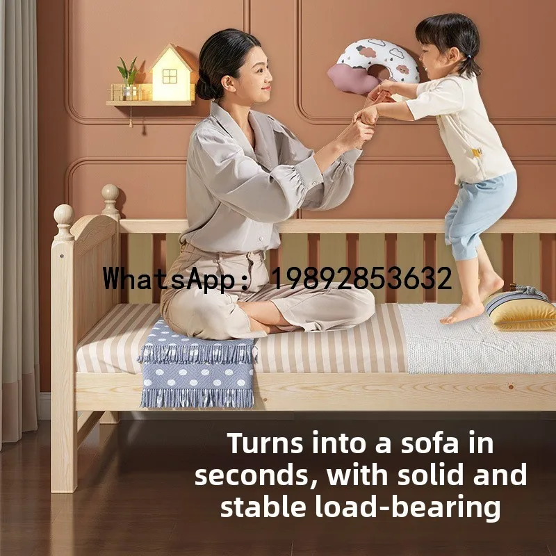 سرير أطفال عريض مقسم من الخشب الصلب سرير مفرد للأطفال مع حاجز حماية بجانب السرير سرير كبير مقسم للرضع #2