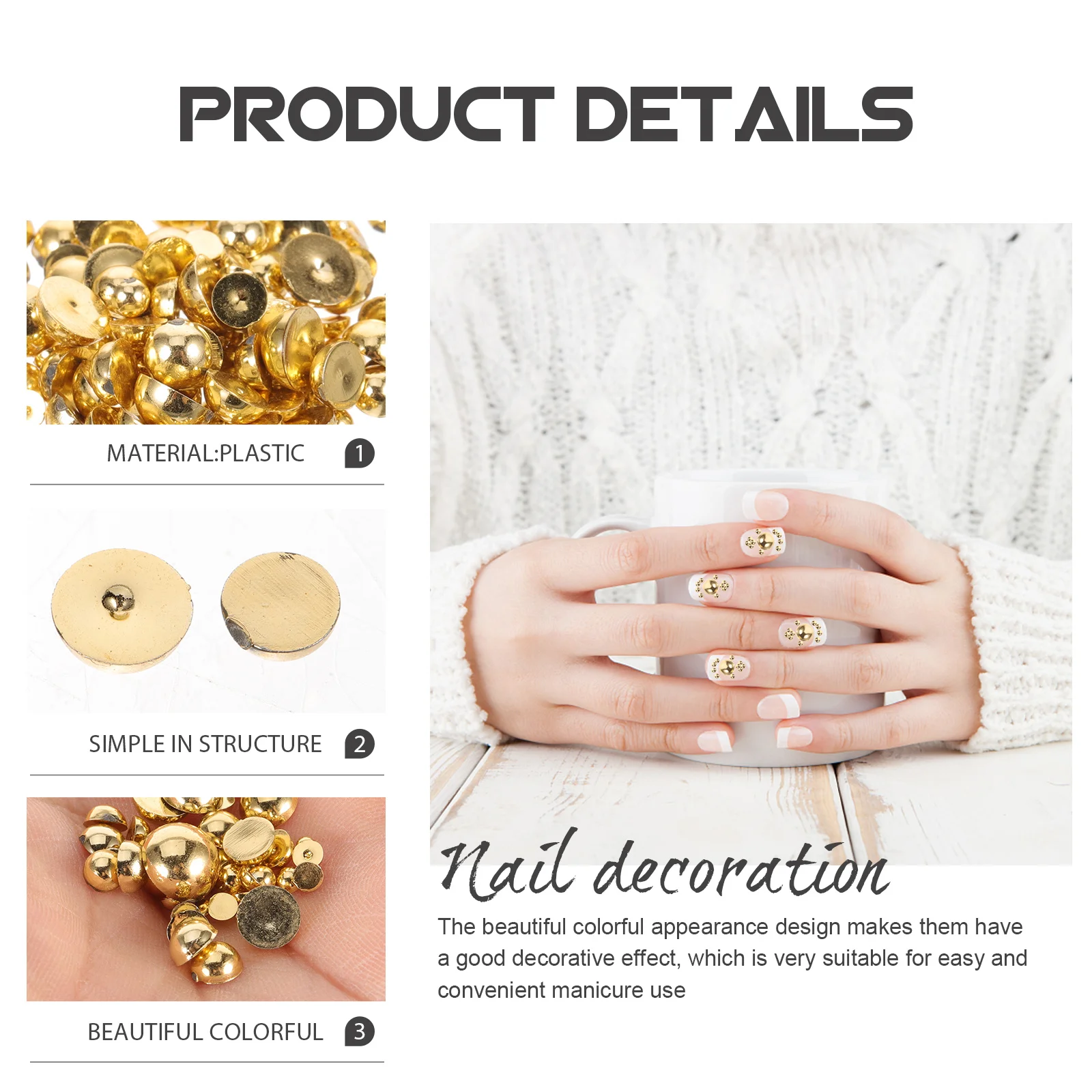 

1000Pcs Half Round Pearl Nail Charms Plastic Delicate Manicure Supply Decorative Nail Art Accessories Flat Back Gems Small Gold