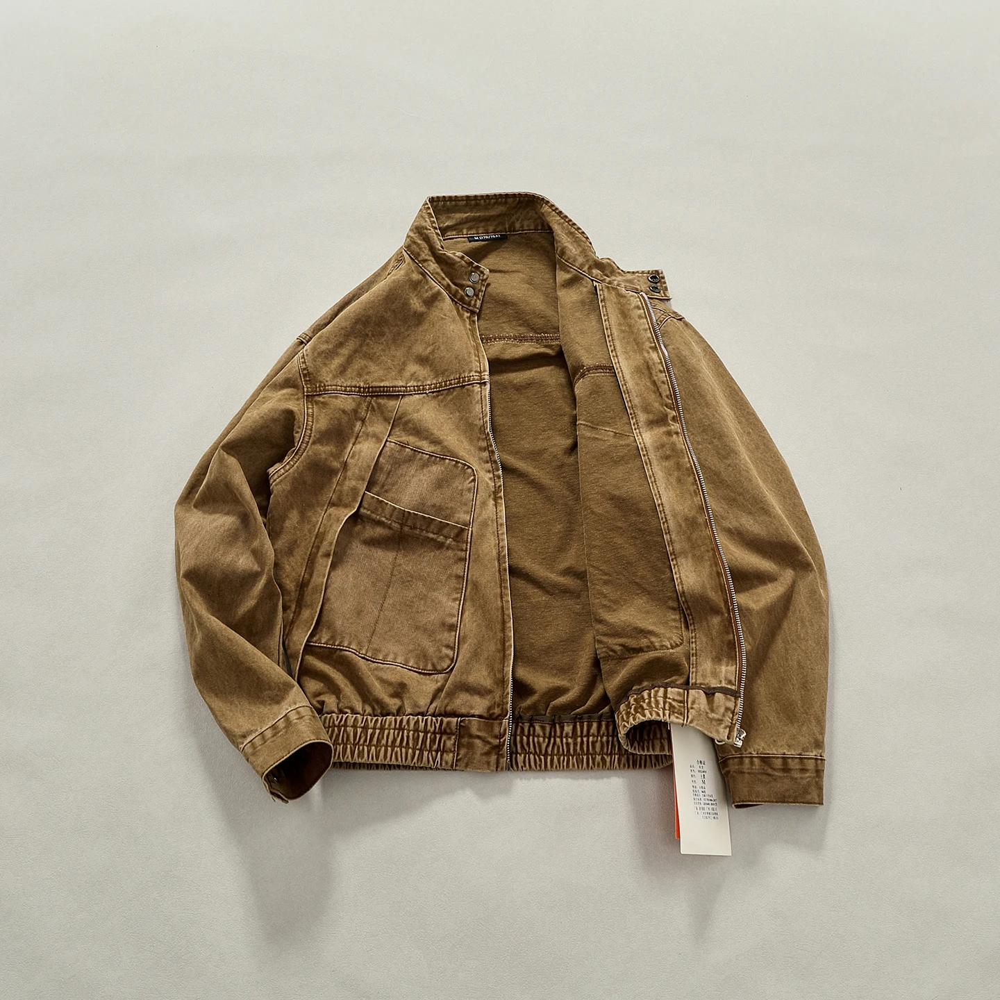 

New woven American motorcycle jacket for autumn and winter, high-end heavy structure design trendy brand stand collar jacket