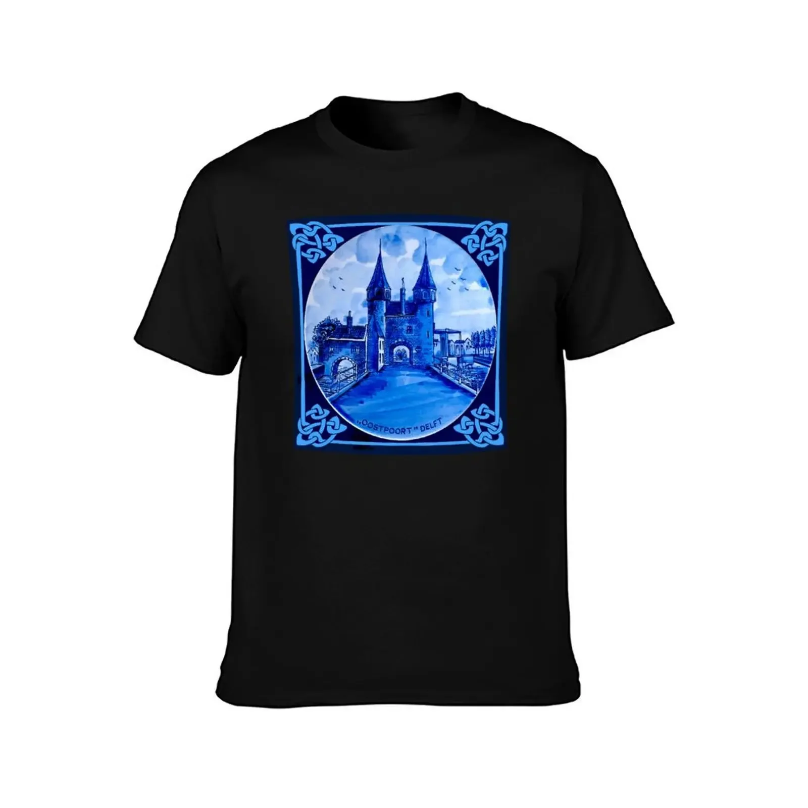 DUTCH BLUE DELFT : Vintage Oostpoort Gate Closeup Print T-Shirt blanks Short sleeve tee tshirts for men