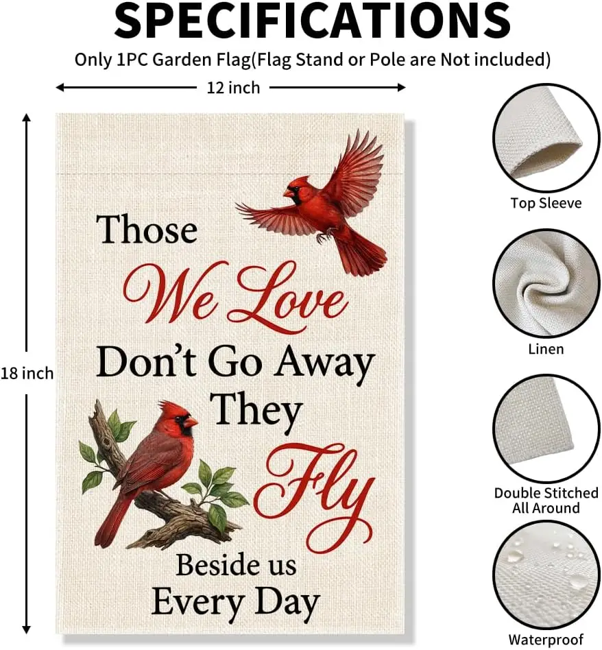 Those We Love Don't Go Away They Fly Beside Us Garden Flag, Cardinal Memorial Banner, Sympathy Yard Sign, Bereavement Gi yyi