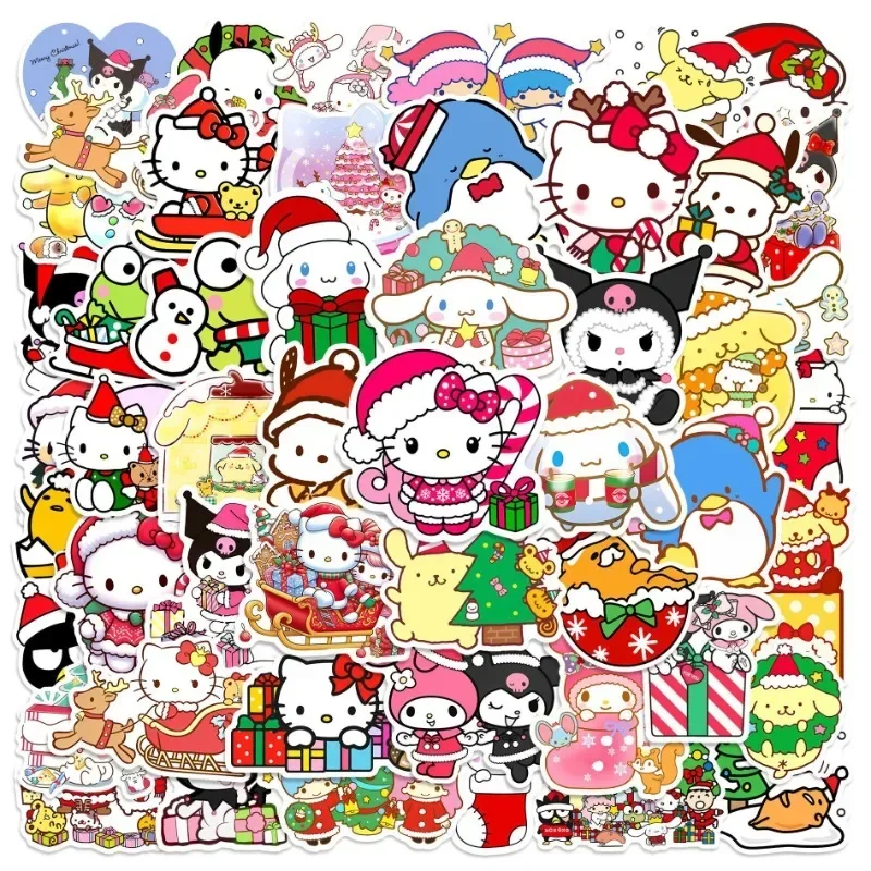 Sanrio Hello Kitty Christmas Stickers Cute Cartoon Anime Kuromi Children DIY Cup Stickers Wall Decoration Girls Holiday Gifts