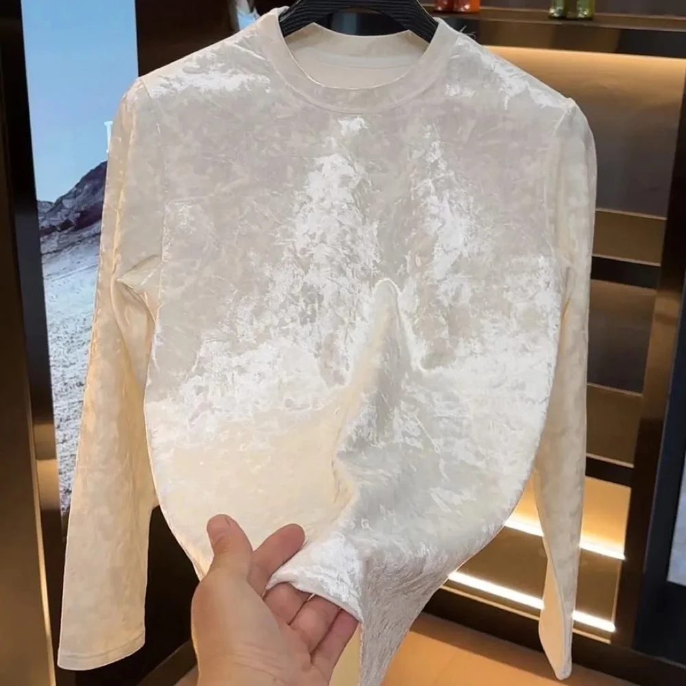 

Mens Spring Brushed Smooth Casual Thin Inner Layer T-Shirt Streetwear Fashion Outdoor Versatile Long-Sleeved Top Men'S Clothing