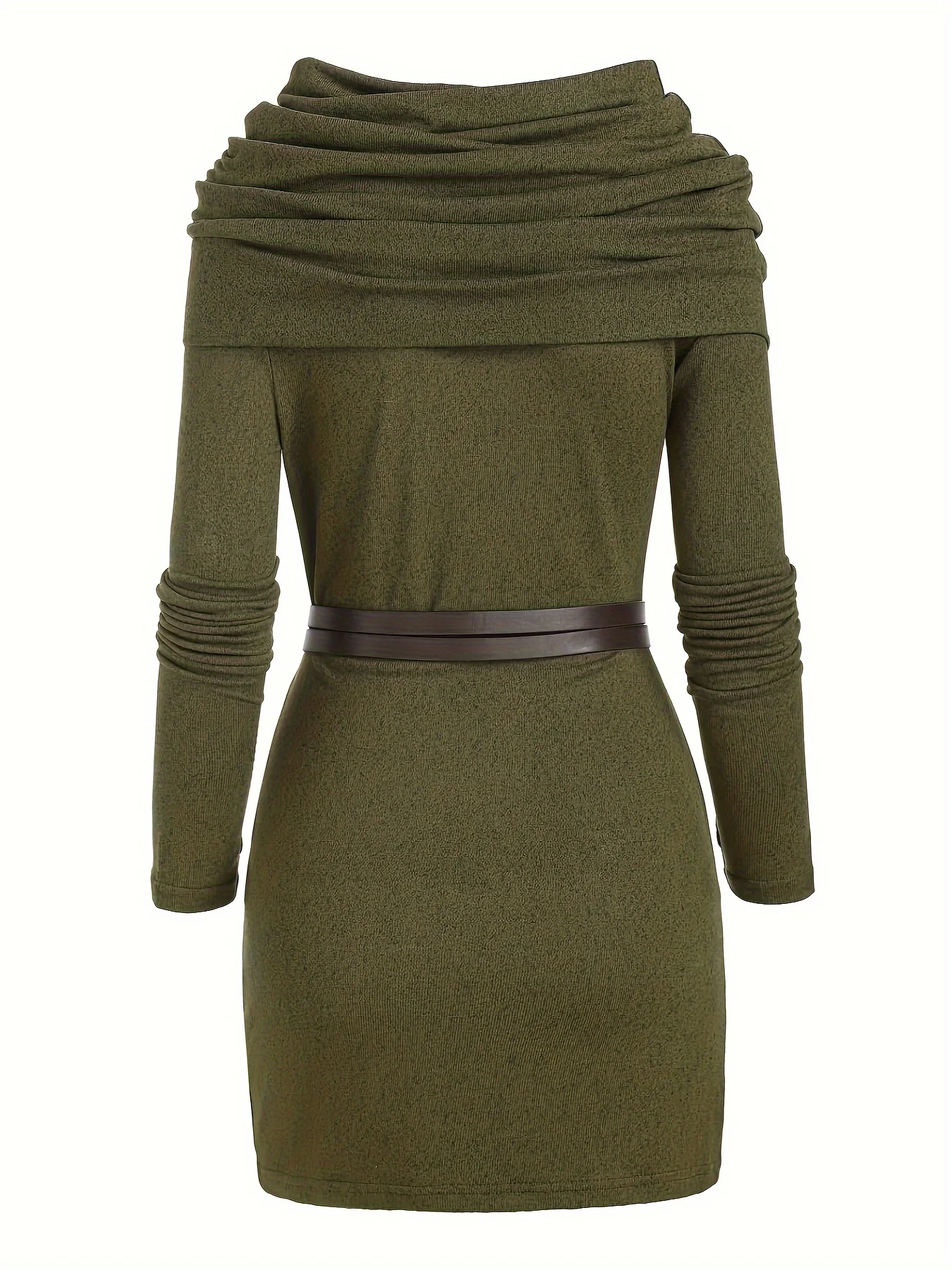 فستان محبوك ذو لون سادة وياقة كومة للركاب على الموضة الأوروبية والأمريكية