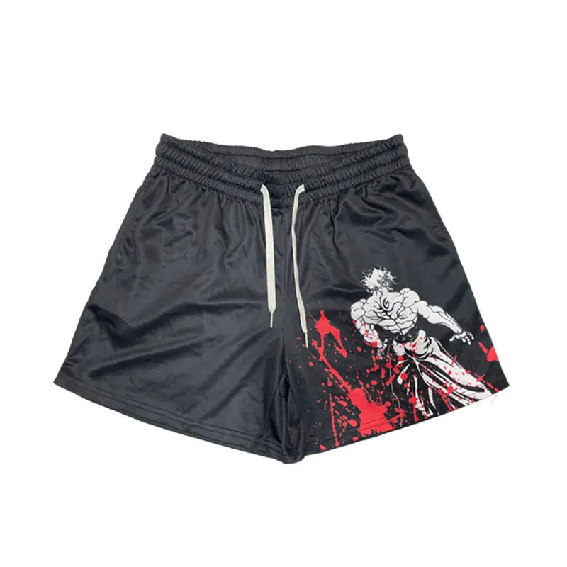 Pantalones cortos de Anime japonés Baki para hombre, ropa de calle masculina con estampado de Haman, pantalones cortos de playa informales sueltos, pantalones cortos de gimnasio de cintura elástica, talla grande