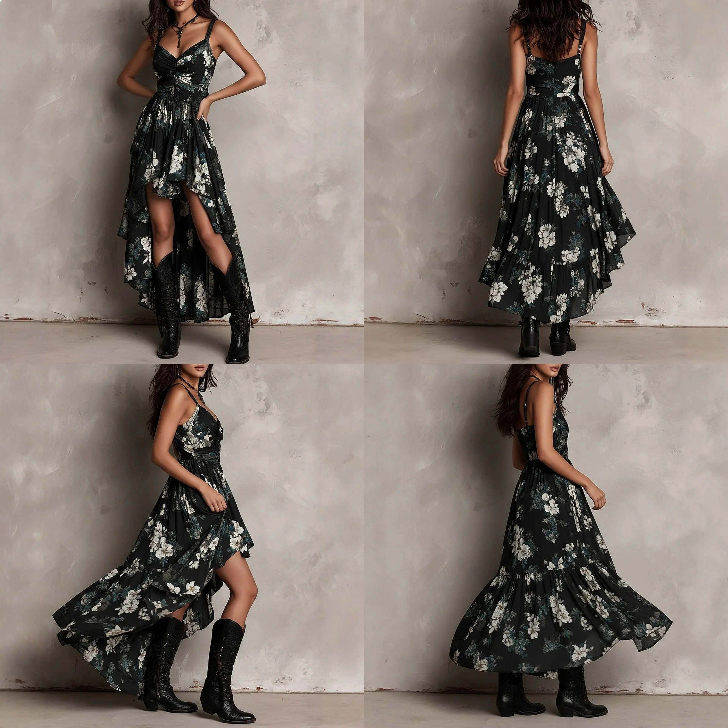 

Satin Cami Dress with Print High Slit Bodycon Long Dress Slimming Evening Dresses Spring Summer